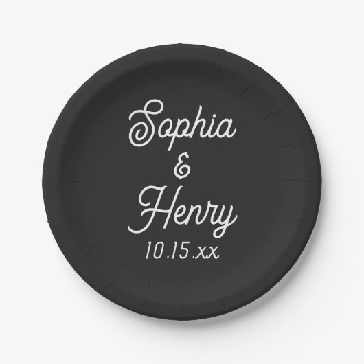 Hochzeit Elegante Script Black Modern Typografy Pappteller (Vorderseite)