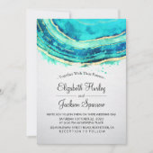 Hochzeit Elegante Wasserfarbe Aquamarin & Gold Aga Einladung (Vorderseite)