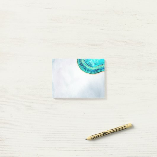 Hochzeit Elegante Wasserfarbe Aquamarin & Gold Geo Post-it Klebezettel (Auf Schreibtisch)