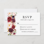 Hochzeit Elegante Wasserfarbe Burgund Blumen RSVP Karte (Vorderseite)