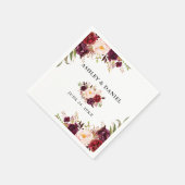Hochzeit Elegante Wasserfarbe Burgund Blumen Serviette (Ecke)