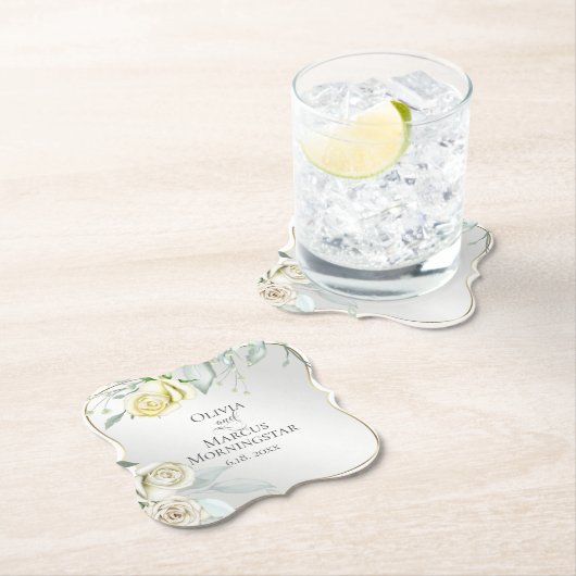 Hochzeit Elegante Wasserfarbe Elfenbeingelbe Rose Untersetzer (Vor Ort)