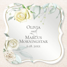 Hochzeit Elegante Wasserfarbe Elfenbeingelbe Rose Untersetzer