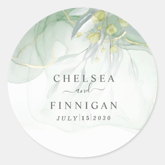 Hochzeit Elegante Wasserfarbenwelt Runder Aufkleber (Vorderseite)