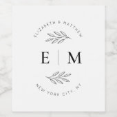Hochzeit Eleganter Chic Modern Simple Chic Monogra Weinetikett (Einzelnes Label)