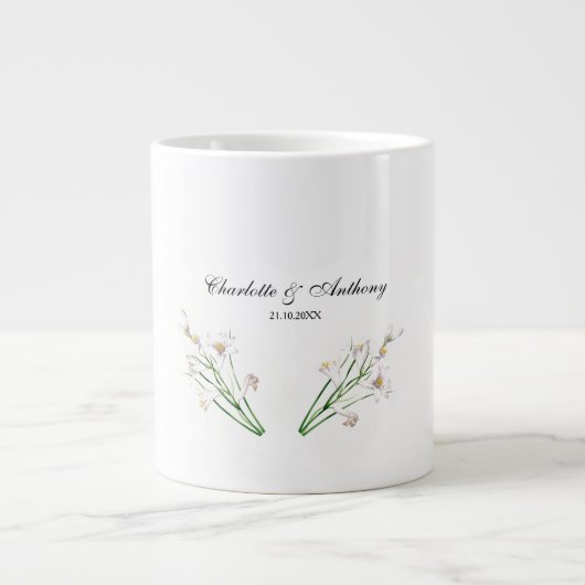 Hochzeit Eleganter Creative Floral White Chic Jumbo-Tasse (Vorderseite)