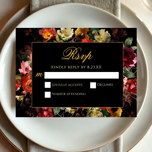 Hochzeit eleganter moderner Moody-Blume RSVP Karte