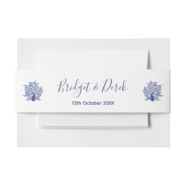 Hochzeit Eleganter Pfau Blau und Weiß individuell Einladungsbanderole