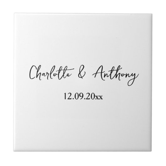 Hochzeit Eleganter Script kreativ Schwarz-weiß Fliese (Vorderseite)