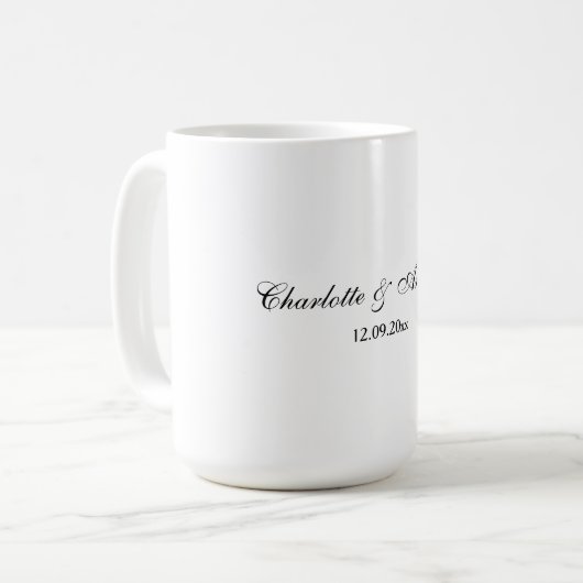 Hochzeit Eleganter Script kreativ Schwarz-weiß Kaffeetasse (Vorderseite Links)