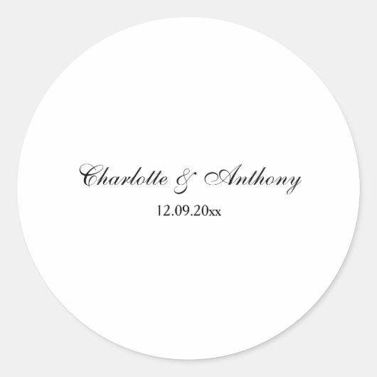 Hochzeit Eleganter Script kreativ Schwarz-weiß Runder Aufkleber (Vorderseite)