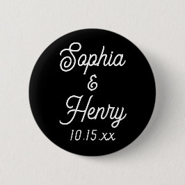 Hochzeit Eleganter Script Typografie Schwarz-weiß Button