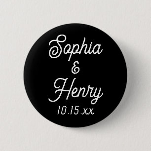 Hochzeit Eleganter Script Typografie Schwarz-weiß Button