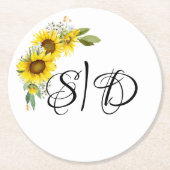 Hochzeit eleganter Typografie-Sonnenblumen Runder Pappuntersetzer (Vorderseite)