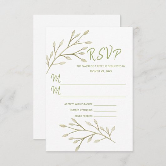 Hochzeit Eleganter Wald Blätter weich rosa RSVP Karte (Vorne/Hinten)