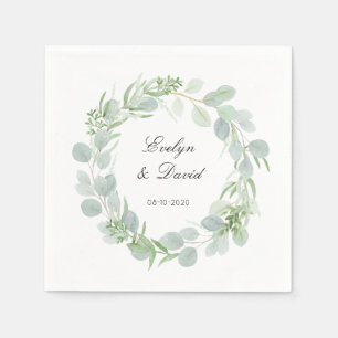 Hochzeit Eleganter Wasserfarbname und Datum Napkin Serviette