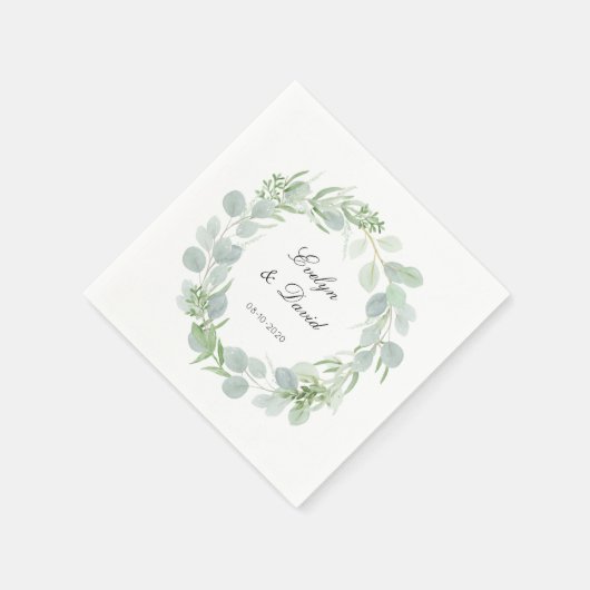 Hochzeit Eleganter Wasserfarbname und Datum Napkin Serviette (Ecke)