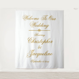 Hochzeit Eleganter White & Gold Script Namen Chic Wandteppich