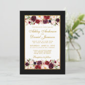 Hochzeit Elegantes Burgundy Schwarzes Foto Einladung (Stehend Vorderseite)