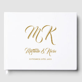 Hochzeit Elegantes klassisches Gold Script & White Gästebuch