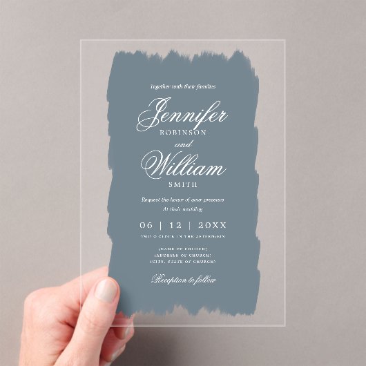 Hochzeit Elegantes romantisches Skript Dusty Blue Acryleinladungen (Insitu (Handheld))