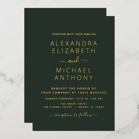 Hochzeit Elegantes romantisches Smaragdgrün Gold Folieneinladung (Vorderseite/Rückseite)