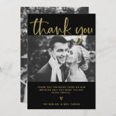 Hochzeit| Elegantes Schwarz und Gold mit Fotos Dankeskarte (Vorne/Hinten)