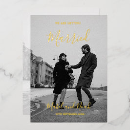 Hochzeit Elegantes Schwarz-weißes Foto Gold Folieneinladung