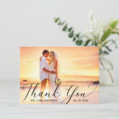 Hochzeit Elegantes Schwarzes Skript-Foto Dankeskarte (Stehend Vorderseite)