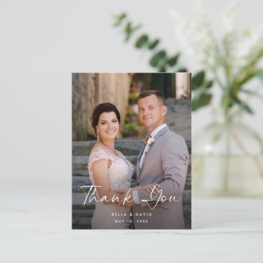 Hochzeit Elegantes Script Foto Vielen Dank Postcar Postkarte (Stehend Vorderseite)