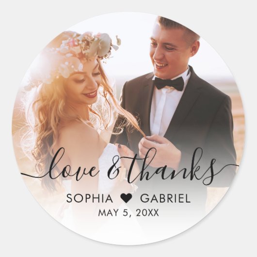 Hochzeit Elegantes Script Heart Foto Vielen Dank Runder Aufkleber (Vorderseite)