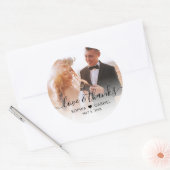 Hochzeit Elegantes Script Heart Foto Vielen Dank Runder Aufkleber (Umschlag)