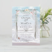 Hochzeit | Elegantes Seaside Driftwood Tulle Arbor Einladung (Stehend Vorderseite)