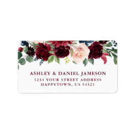 Hochzeit Elegantes Watercolor Burgundy Blaue Flora Adressaufkleber