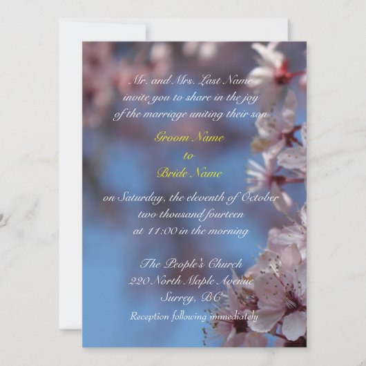 Hochzeit, Eltern des Bräutigams Einladung Kirschbl (Vorderseite)