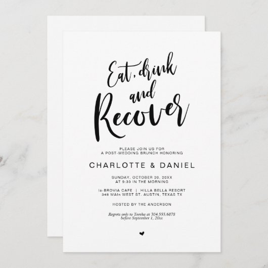 Hochzeit, Essen, Trinken und Recover Brunch Einladung (Vorne/Hinten)