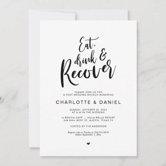 Hochzeit, Essen, Trinken und Recover Brunch Einladung (Vorderseite)