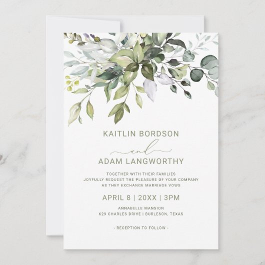Hochzeit Eukalyptus Greenery Watercolor Herbal Einladung (Vorderseite)