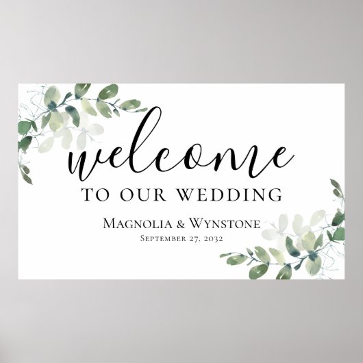 Hochzeit Eukalyptus - Grün Willkommen Poster (Vorne)