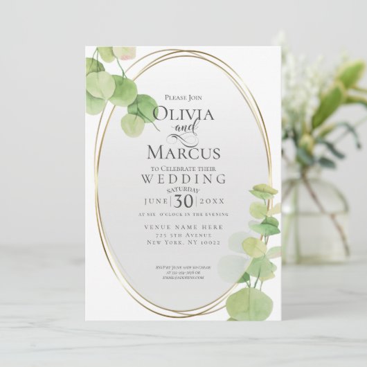 Hochzeit | Eukalyptus moderner Springtime Einladung (Stehend Vorderseite)