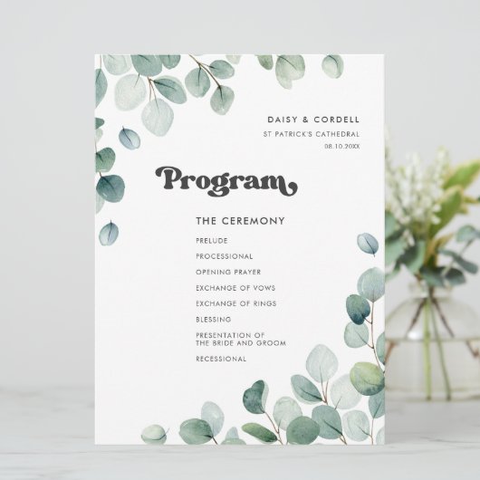 Hochzeit Eukalyptus Programm (Stehend Vorderseite)