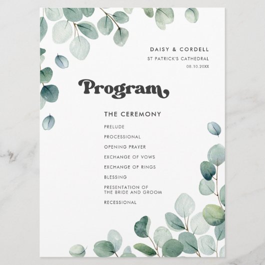 Hochzeit Eukalyptus Programm (Vorderseite)