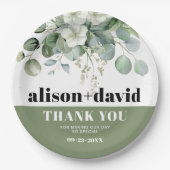 Hochzeit Eukalyptus und Weißer Blume Pappteller (Vorderseite)