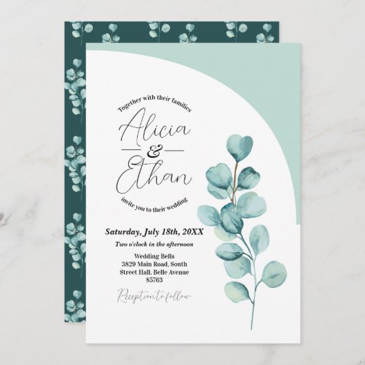 Hochzeit Eukalyptus Verlasst Green Simple Elegant Einladung (Vorne/Hinten)