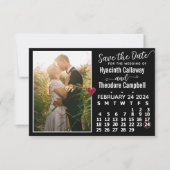 Hochzeit Februar 2024 Kalender Custom Foto Black Save The Date (Vorderseite)