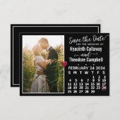 Hochzeit Februar 2024 Kalender Custom Foto Black Save The Date (Vorne/Hinten)