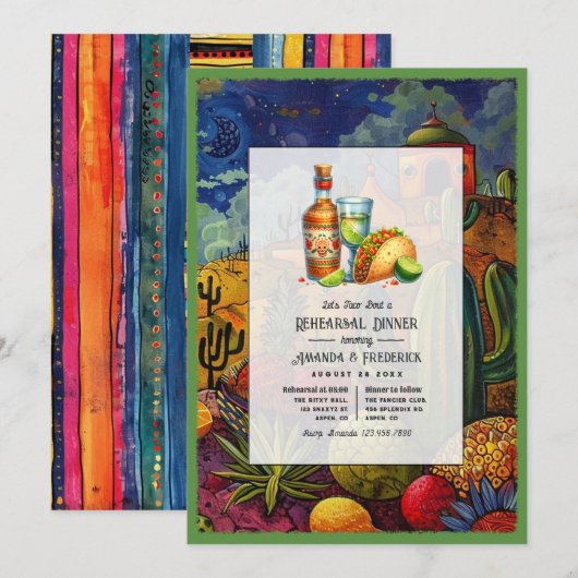 Hochzeit Fiesta Let's Taco Bout a Probe Dinner Einladung (Vorne/Hinten)