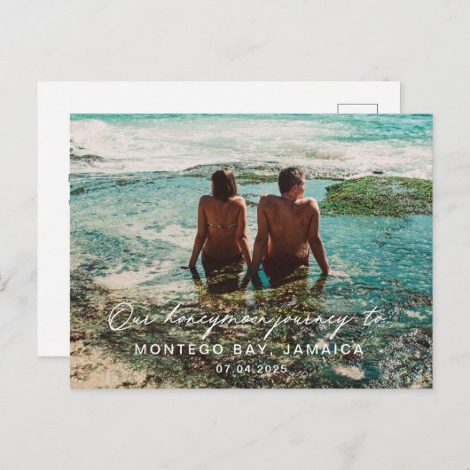 Hochzeit Flitterwochen Weißes Skript Ziel Postkarte (Vorne/Hinten)