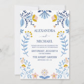 Hochzeit floraler bunter Volkskunst Einladung (Vorderseite)