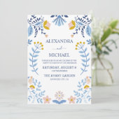 Hochzeit floraler bunter Volkskunst Einladung (Stehend Vorderseite)